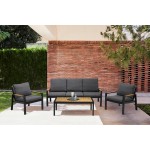 Panama Outdoor 4 Piece Black Aluminum Sofa Seating Set with Dark Grey Olefin