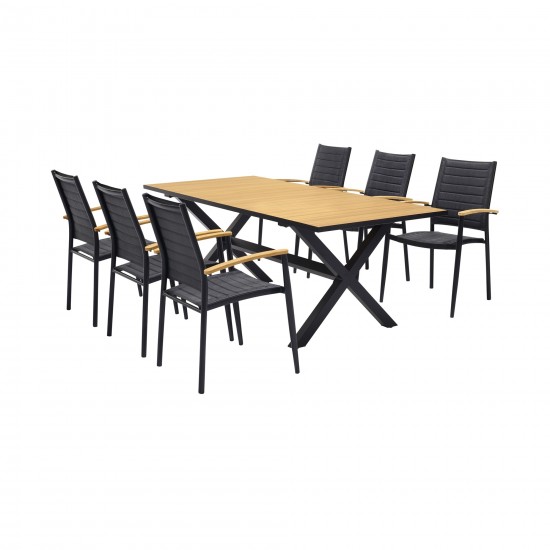 Paseo & Portals Outdoor 7 Piece Black Aluminum Dining Set