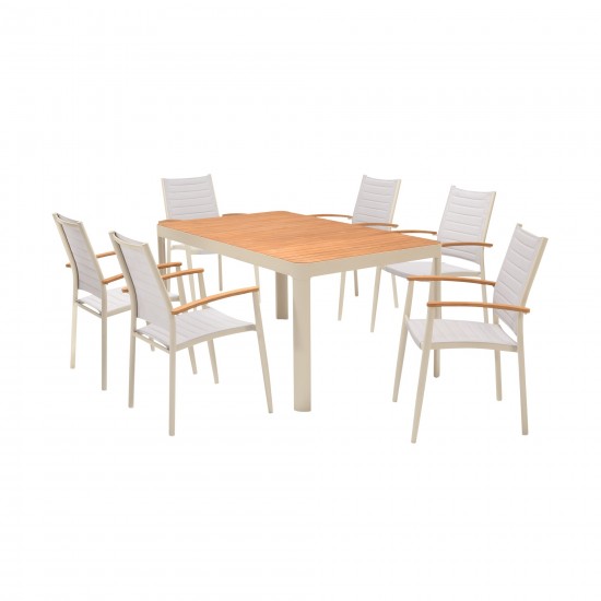 Portals Outdoor 7 Piece Coral Sand Aluminum & Teak Wood Dining Set