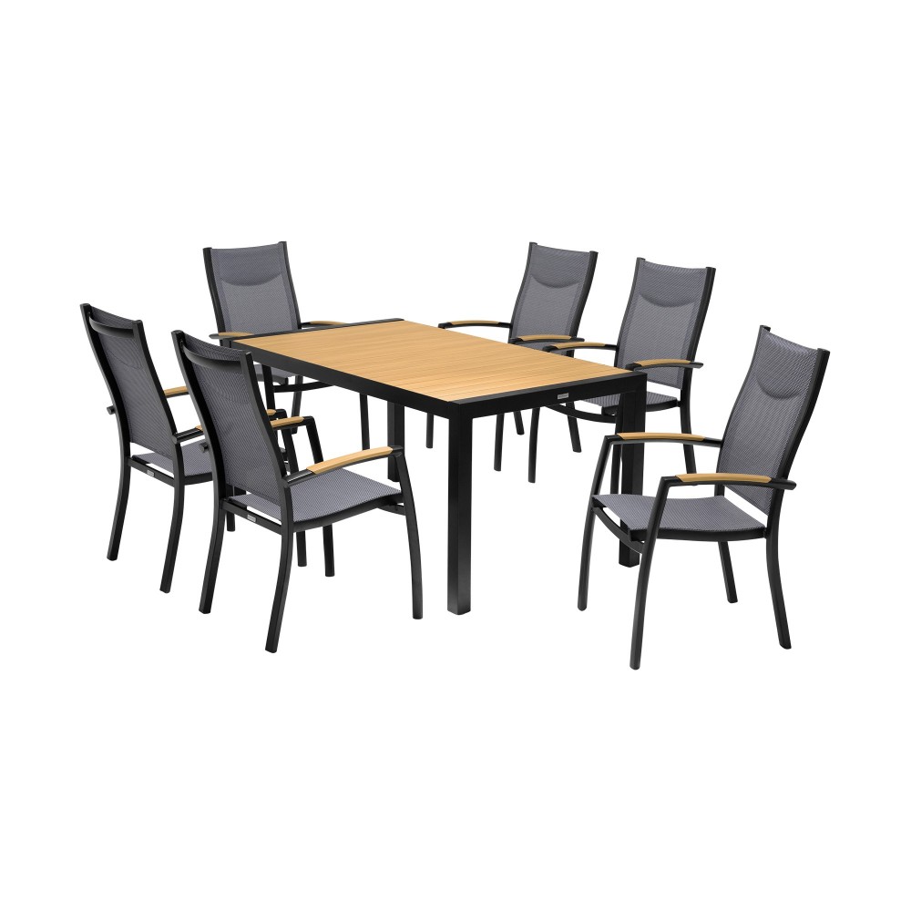 Panama Outdoor 7 Piece Black Aluminum Dining Set