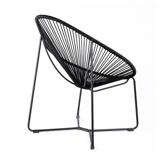 Acapulco Indoor Outdoor Steel Papasan Lounge Chair with Black Rope