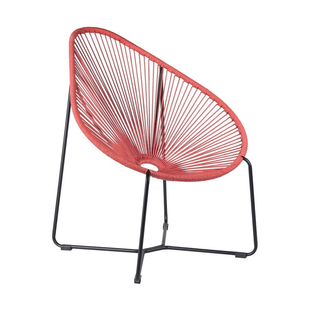 Acapulco Indoor Outdoor Steel Papasan Lounge Chair with Brick Red Rope