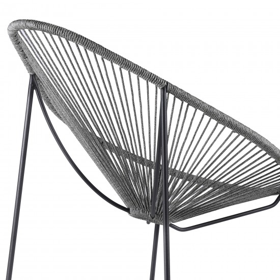 Acapulco Indoor Outdoor Steel Papasan Lounge Chair with Grey Rope