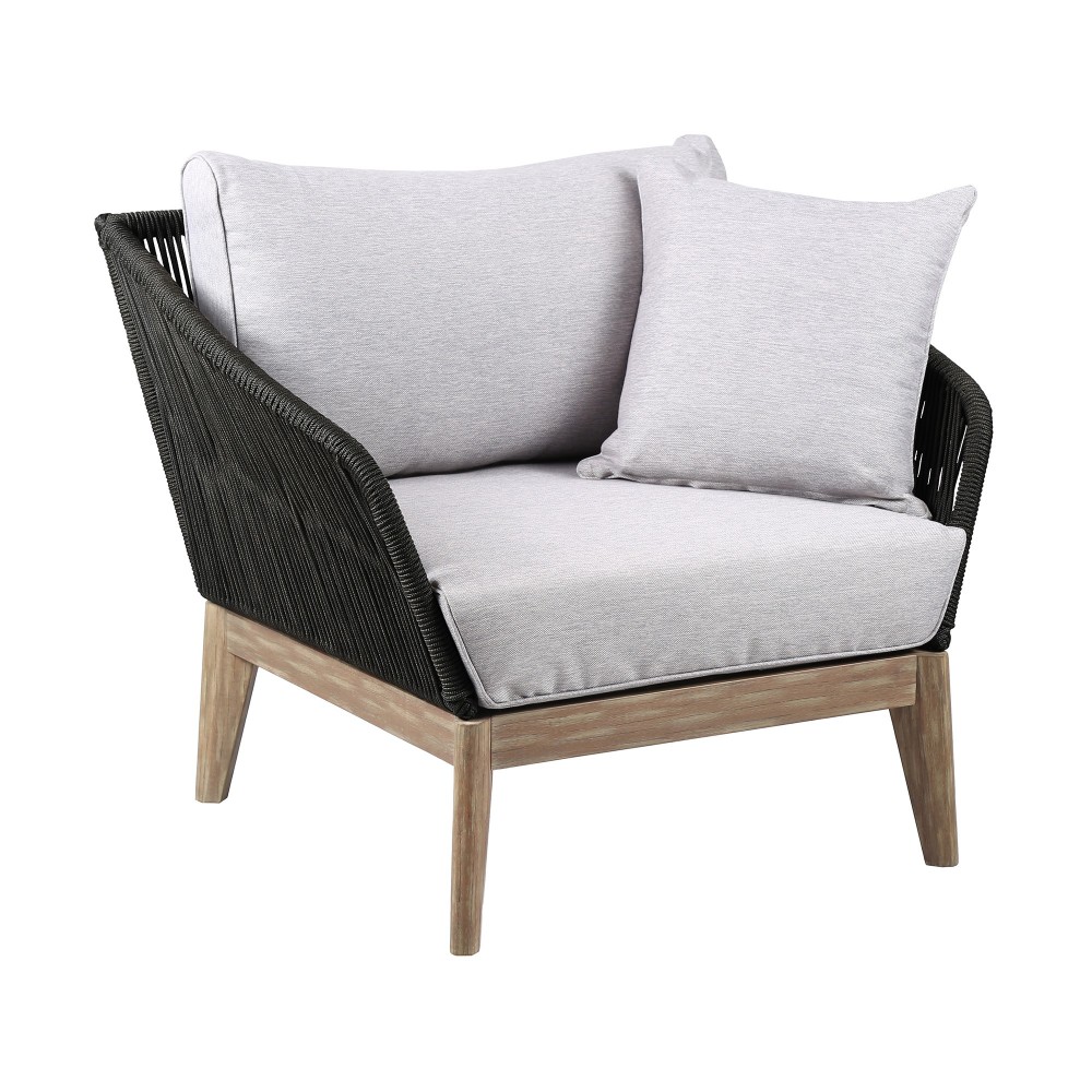 Athos Indoor Club Chair in Light Eucalyptus Wood with Latte and Grey Cushions