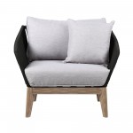 Athos Indoor Club Chair in Light Eucalyptus Wood with Latte and Grey Cushions