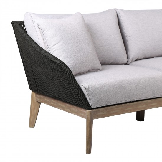 Athos Indoor 3 Seater Sofa in Light Eucalyptus Wood with Latte and Grey Cushions