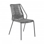 Clip Indoor Outdoor Stackable Steel Dining Chair with Grey Rope - Set of 2