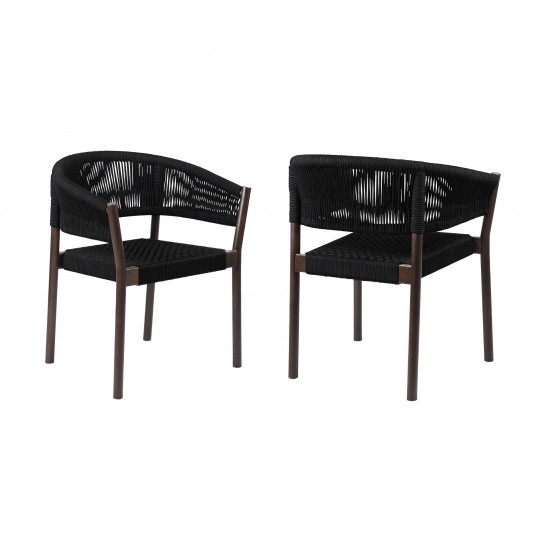 Doris Indoor Dining Chair in Dark Eucalyptus Wood with Black Rope - Set of 2