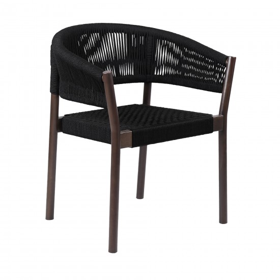 Doris Indoor Dining Chair in Dark Eucalyptus Wood with Black Rope - Set of 2