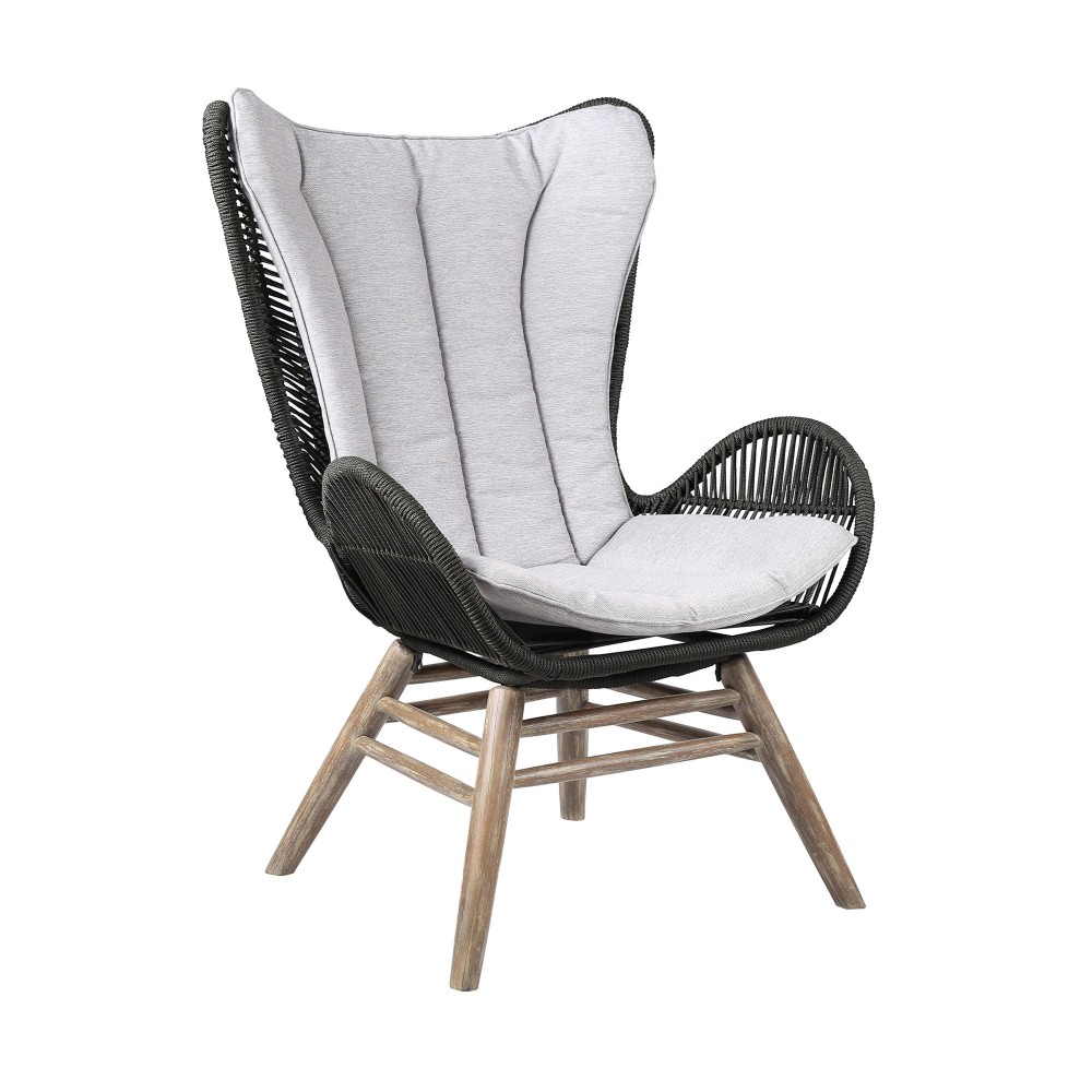 King Indoor Lounge Chair in Light Eucalyptus Wood with Truffle and Grey Cushion