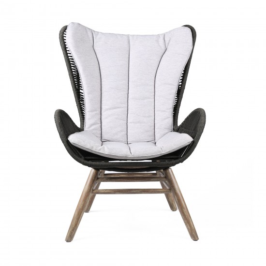 King Indoor Lounge Chair in Light Eucalyptus Wood with Truffle and Grey Cushion