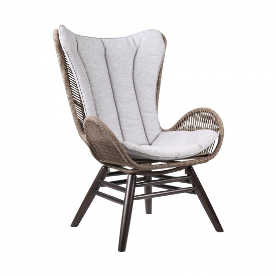 King Indoor Lounge Chair in Dark Eucalyptus Wood with Truffle and Grey Cushion