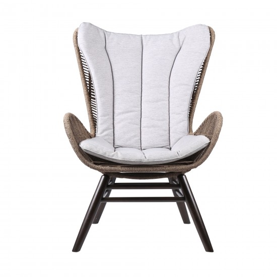 King Indoor Lounge Chair in Dark Eucalyptus Wood with Truffle and Grey Cushion