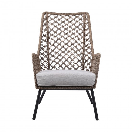 Marco Indoor Outdoor Steel Lounge Chair with Truffle Rope and Grey Cushion