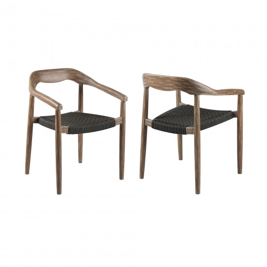 Santo Indoor Stackable Dining Chair in Eucalyptus Wood with Charcoal - Set of 2