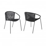 Snack Indoor Outdoor Stackable Steel Dining Chair with Black Rope - Set of 2