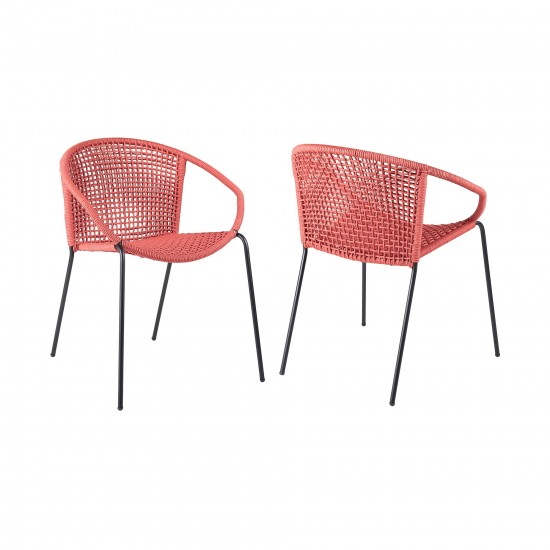 Snack Indoor Stackable Steel Dining Chair with Brick Red Rope - Set of 2