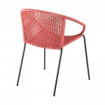 Snack Indoor Stackable Steel Dining Chair with Brick Red Rope - Set of 2