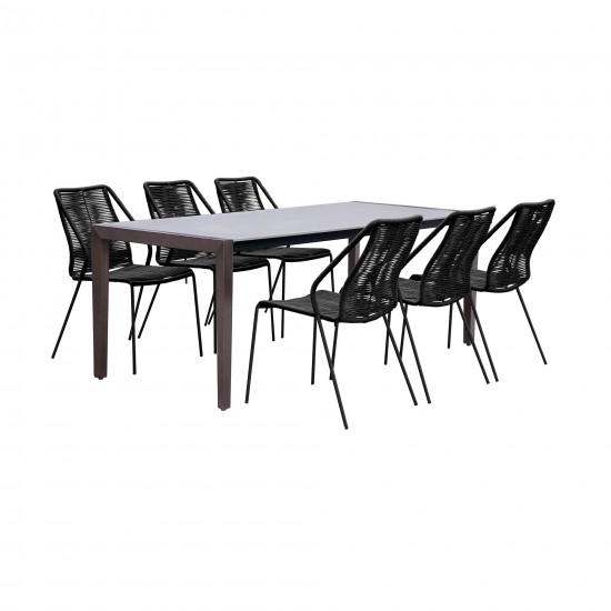 7 Piece Dining Set in Dark Wood with Superstone and Black Rope