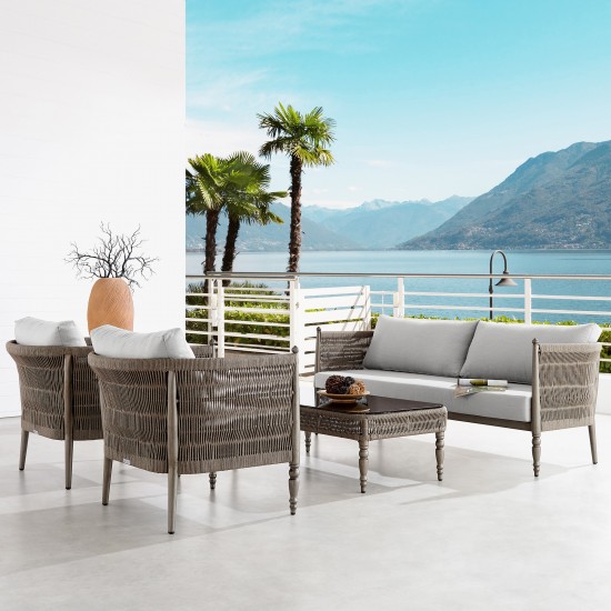 Safari 4 Piece Outdoor Aluminum and Rope Seating Set with Grey Cushions