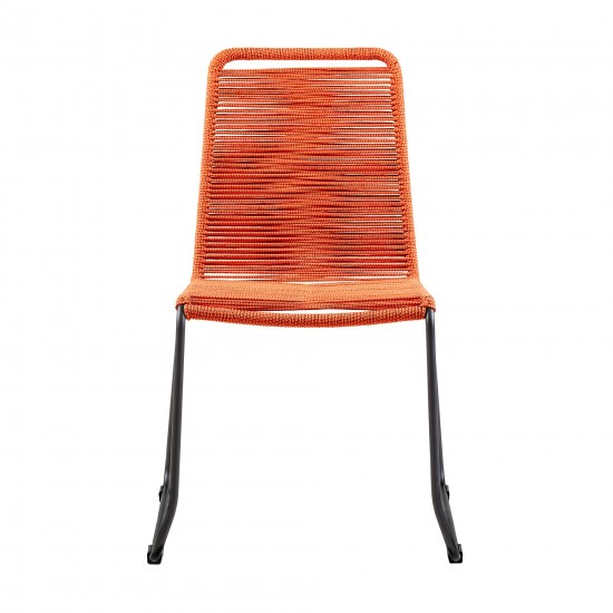 Shasta Metal and Rope Stackable Dining Chair in Tangerine - Set of 2