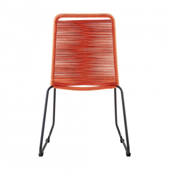 Shasta Metal and Rope Stackable Dining Chair in Tangerine - Set of 2