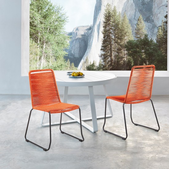 Shasta Metal and Rope Stackable Dining Chair in Tangerine - Set of 2