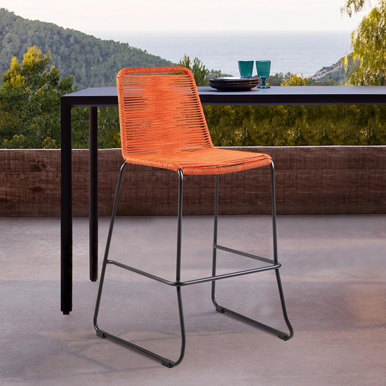 Shasta 26" Metal and Rope Stackable Barstool in Tangerine