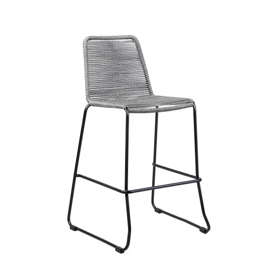 Shasta 30" Outdoor Metal and Grey Rope Stackable Barstool