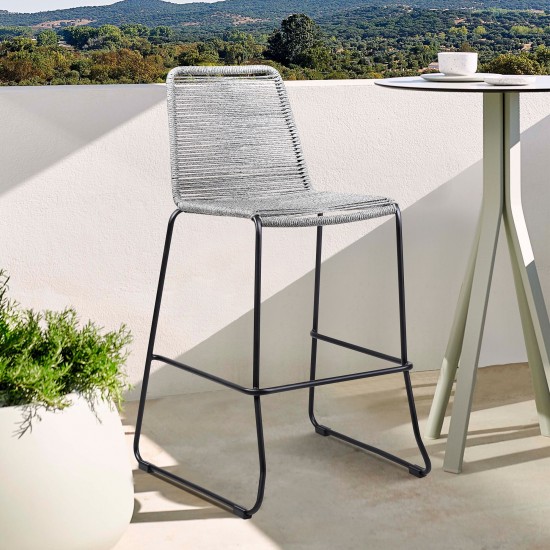 Shasta 26" Outdoor Metal and Grey Rope Stackable Counter Stool