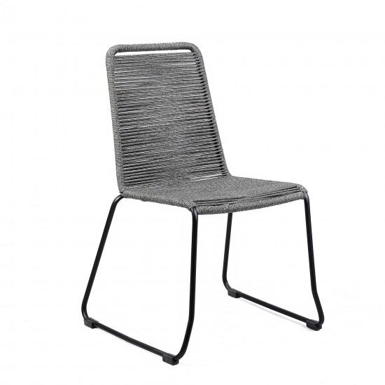 Shasta Outdoor Metal and Grey Rope Stackable Dining Chair - Set of 2