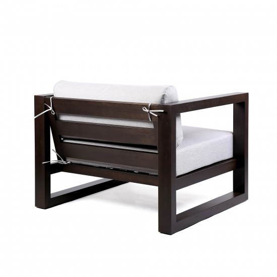 Paradise Outdoor Dark Eucalyptus Wood Lounge Chair with Grey Cushions