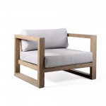 Paradise Outdoor Light Eucalyptus Wood Lounge Chair with Grey Cushions