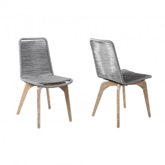 Island Outdoor Light Eucalyptus Wood and Grey Rope Dining Chairs - Set of 2