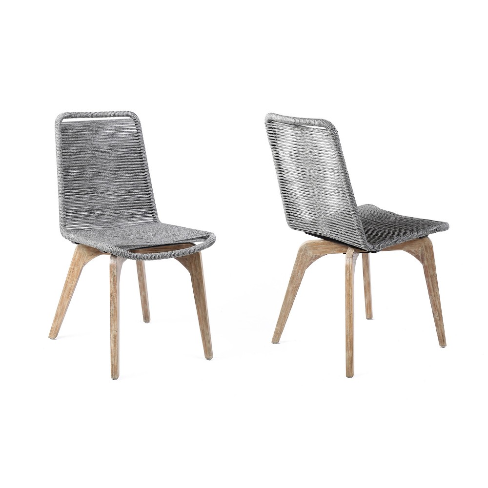 Island Outdoor Light Eucalyptus Wood and Grey Rope Dining Chairs - Set of 2