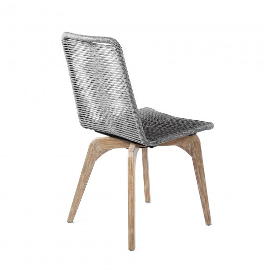 Island Outdoor Light Eucalyptus Wood and Grey Rope Dining Chairs - Set of 2