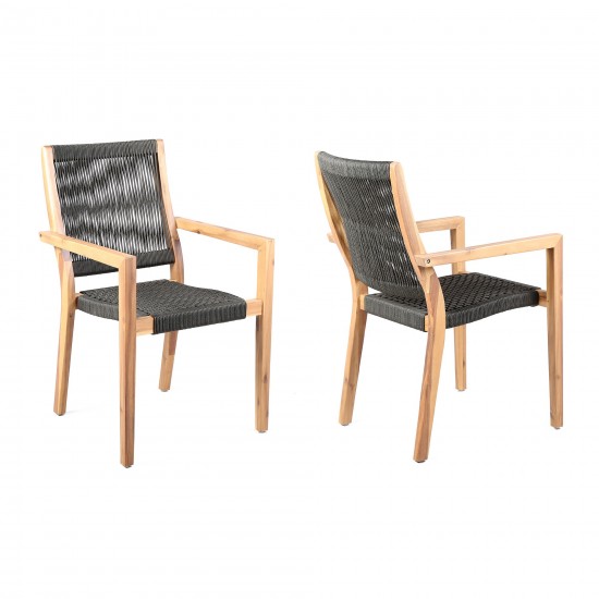 Madsen Eucalyptus Wood and Charcoal Dining Chairs with Teak Finish - Set of 2