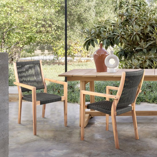 Madsen Eucalyptus Wood and Charcoal Dining Chairs with Teak Finish - Set of 2