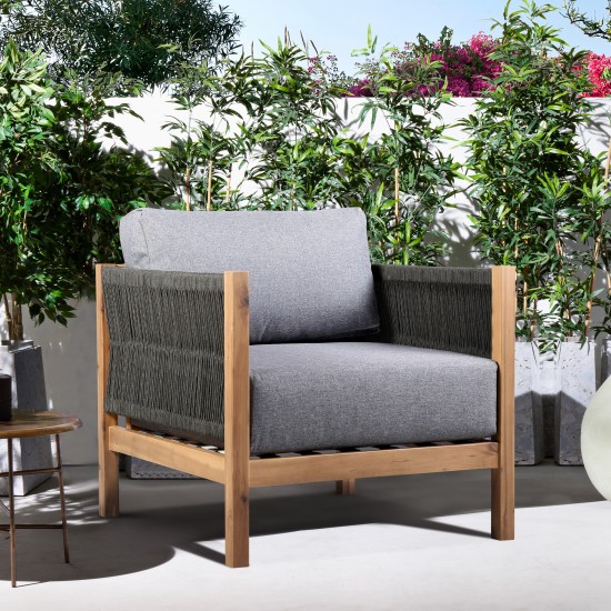 Sienna Outdoor Eucalyptus Lounge Chair in Teak Finish with Grey Cushions