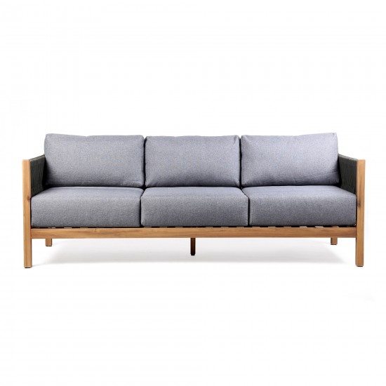 Sienna Outdoor Eucalyptus Sofa in Teak Finish with Grey Cushions