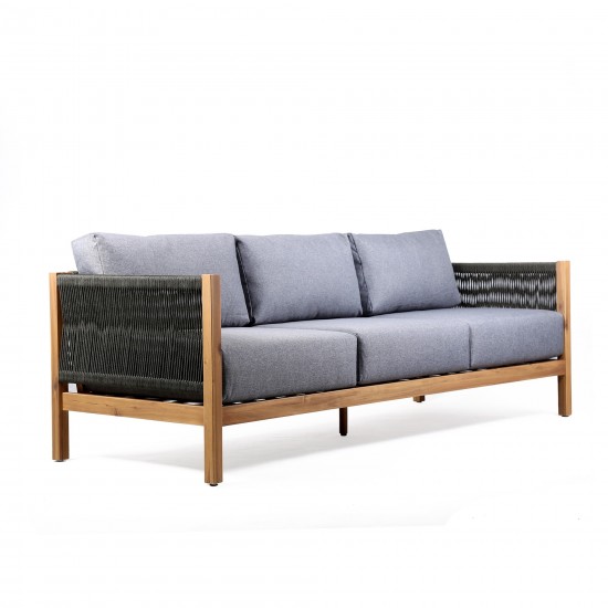 Sienna Outdoor Eucalyptus Sofa in Teak Finish with Grey Cushions