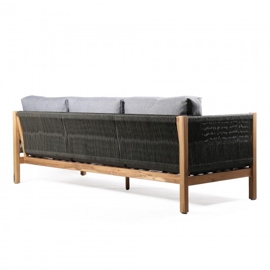 Sienna Outdoor Eucalyptus Sofa in Teak Finish with Grey Cushions