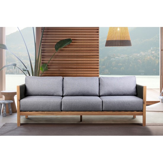 Sienna Outdoor Eucalyptus Sofa in Teak Finish with Grey Cushions