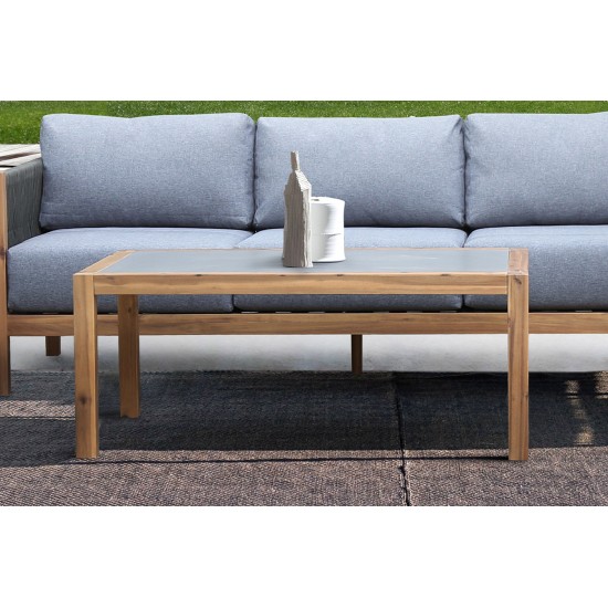 Sienna Outdoor Coffee Table with Teak Finish and Stone Top