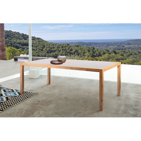 Sienna Eucalyptus Dining Table with Teak Finish and Grey Super Stone Top