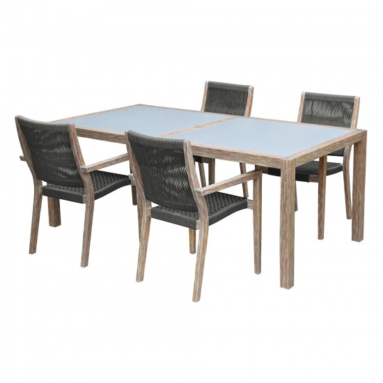 Sienna and Madsen 5 Piece Outdoor Eucalyptus Dining Set with Grey Teak Finish