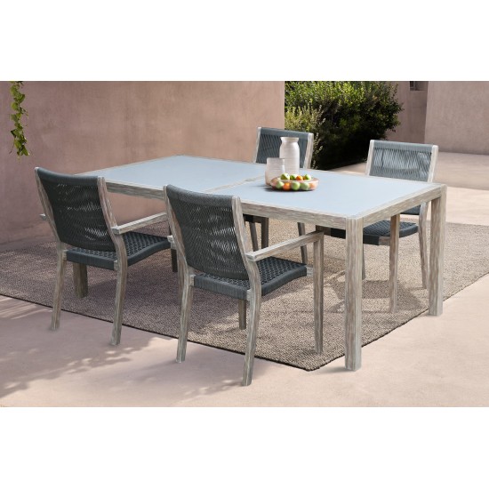 Sienna and Madsen 5 Piece Outdoor Eucalyptus Dining Set with Grey Teak Finish