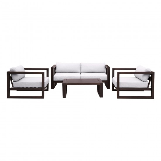 Paradise 4 Piece Dark Eucalyptus Wood Sofa Seating Set with Grey Cushions