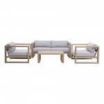 Paradise 4 Piece Light Eucalyptus Wood Sofa Seating Set with Grey Cushions