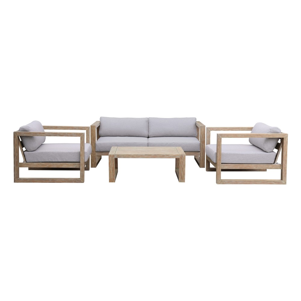 Paradise 4 Piece Light Eucalyptus Wood Sofa Seating Set with Grey Cushions